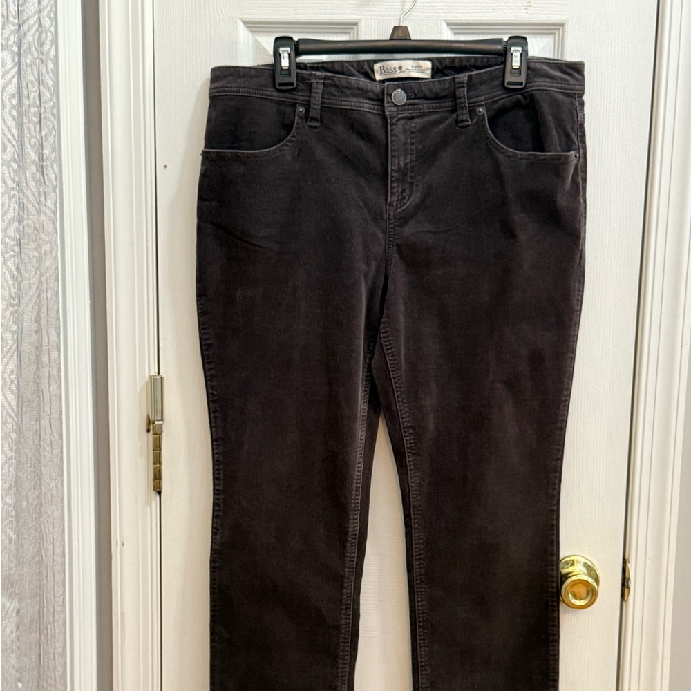 Bass Brown Corduroy Pants mid rise stretched tapered buttons pockets 14   #p1007